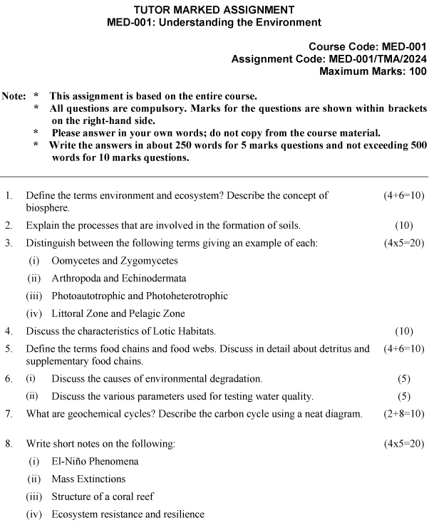 IGNOU MED-01 - Understanding the Environment Latest Solved Assignment-January 2024 - December 2024