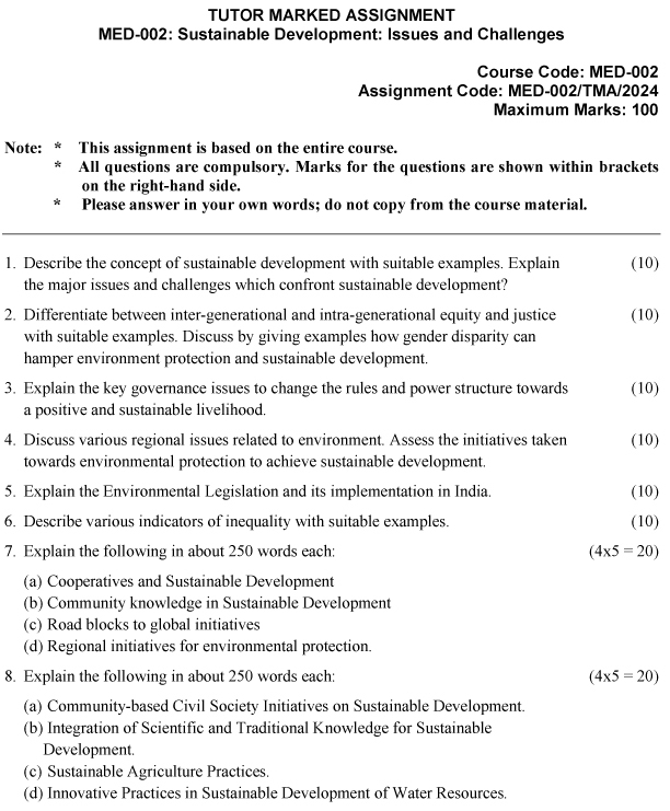 IGNOU MED-02 - Sustainable Development: Issues and Challenges Latest Solved Assignment-January 2024 - December 2024