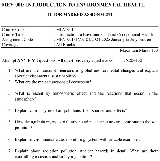 IGNOU MEV-01 - Introduction to Environmental Health Latest Solved Assignment-January 2024 - July 2025