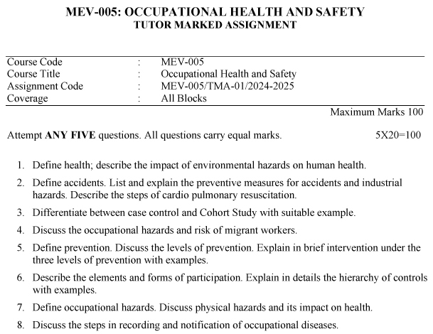 IGNOU MEV-05 - Occupational Health and Safety Latest Solved Assignment-January 2024 - July 2025