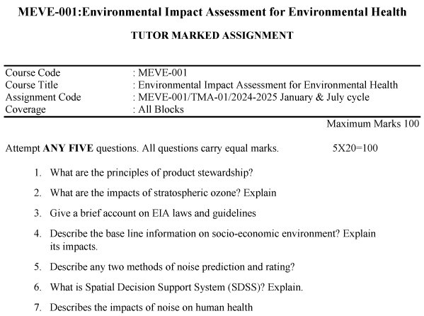 IGNOU MEVE-01 - Environmental Impact Assessment for Environmental Health Latest Solved Assignment-January 2024 - July 2025