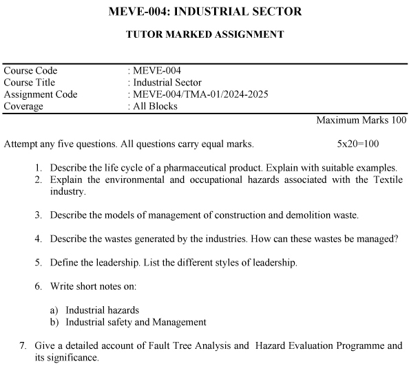 IGNOU MEVE-04 - Industrial Sector Latest Solved Assignment-January 2024 - July 2025