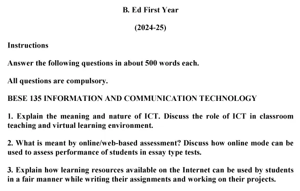 BESE-135 - Information and Communication Technology-January 2024 - July 2024