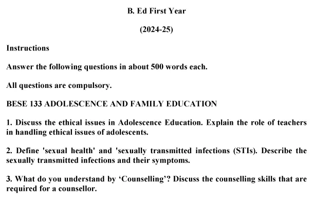 BESE-133 - Adolescence and Family Education-January 2024 - July 2024