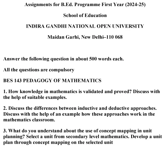 BES-143 - Pedagogy of Mathematics-January 2024 - July 2024