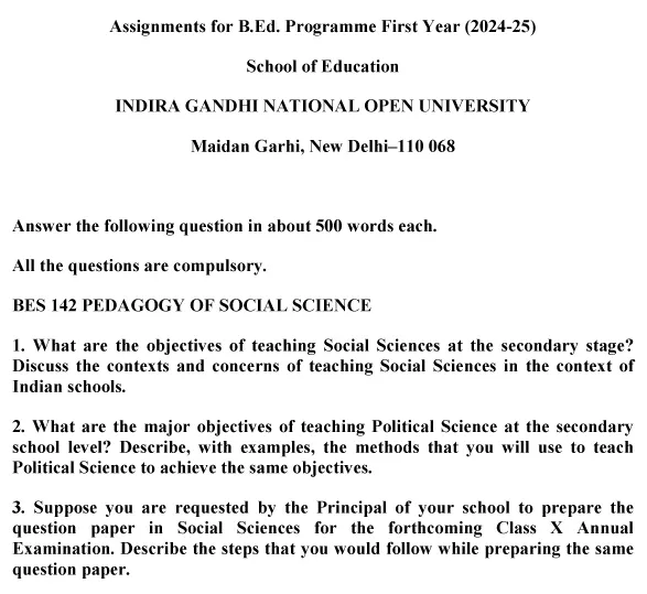 IGNOU BES-142 - Pedagogy of Science, Latest Solved Assignment-January 2024 - July 2024