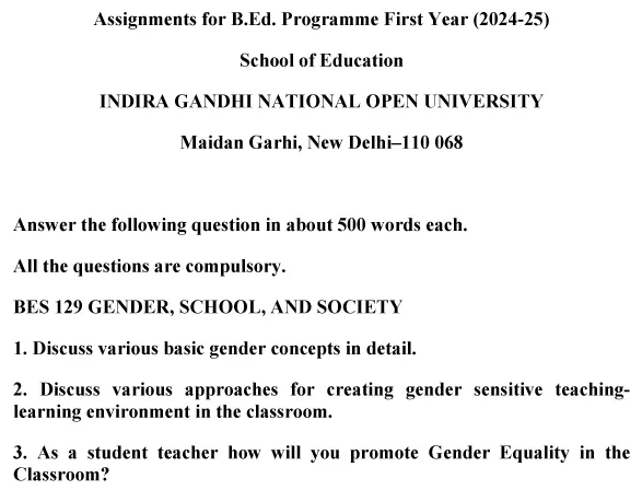 BES-129 - Gender, School and Society-January 2024 - July 2024