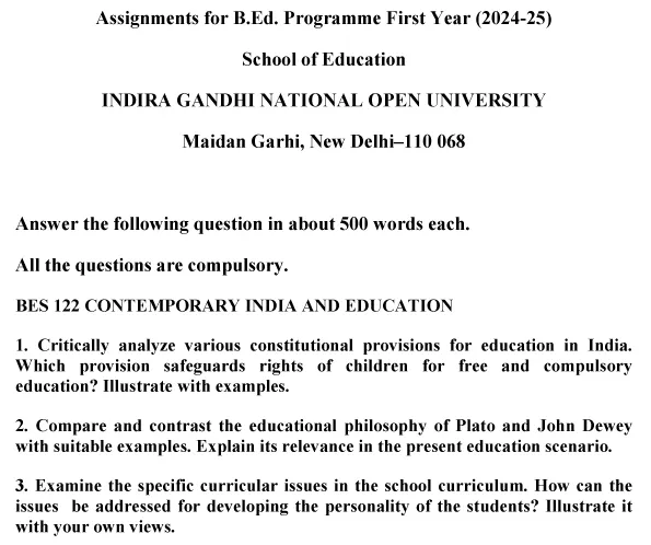 BES-122 - Contemporary India and Education-January 2024 - July 2024