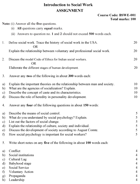 IGNOU BSWE-01 - Introduction to Social Work, Latest Solved Assignment-July 2023 - January 2024