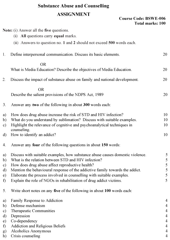 IGNOU BSWE-06 - Substance Abuse and Counseling, Latest Solved Assignment-July 2023 - January 2024