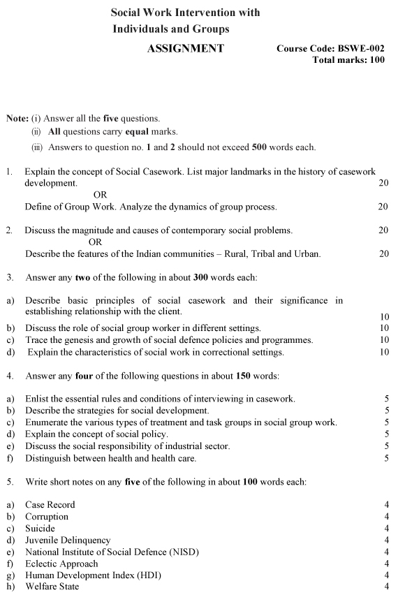 IGNOU BSWE-02 - Social Work Intervention With Individuals and Groups, Latest Solved Assignment-July 2023 - January 2024