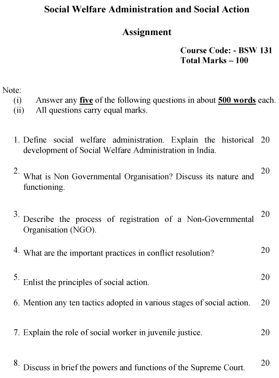 IGNOU BSW-131 - Social Welfare Administration and Social Action Latest Solved Assignment-July 2023 - January 2024