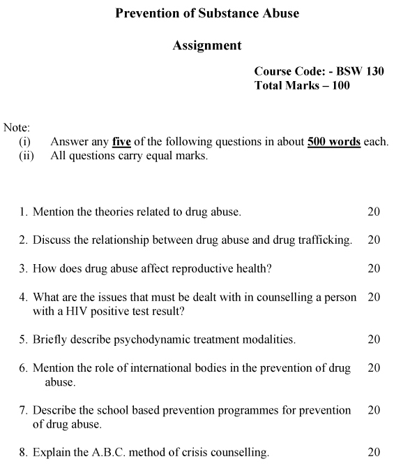 IGNOU BSW-130 - Prevention of Substance Abuse Latest Solved Assignment-July 2023 - January 2024