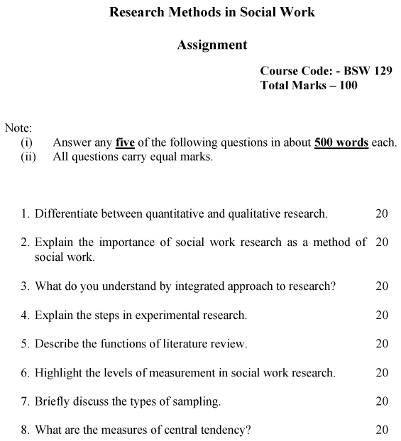 IGNOU BSW-129 - Research Methods in Social Work Latest Solved Assignment-July 2023 - January 2024