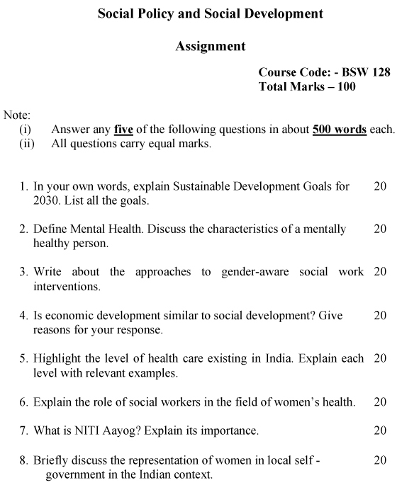 IGNOU BSW-128 - Social Policy and Social Development Latest Solved Assignment-July 2023 - January 2024