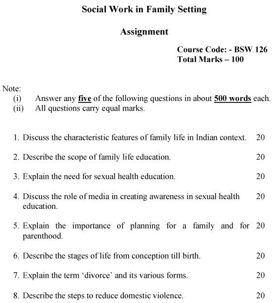 IGNOU BSW-126 - Social Work in Family Setting Latest Solved Assignment-July 2023 - January 2024