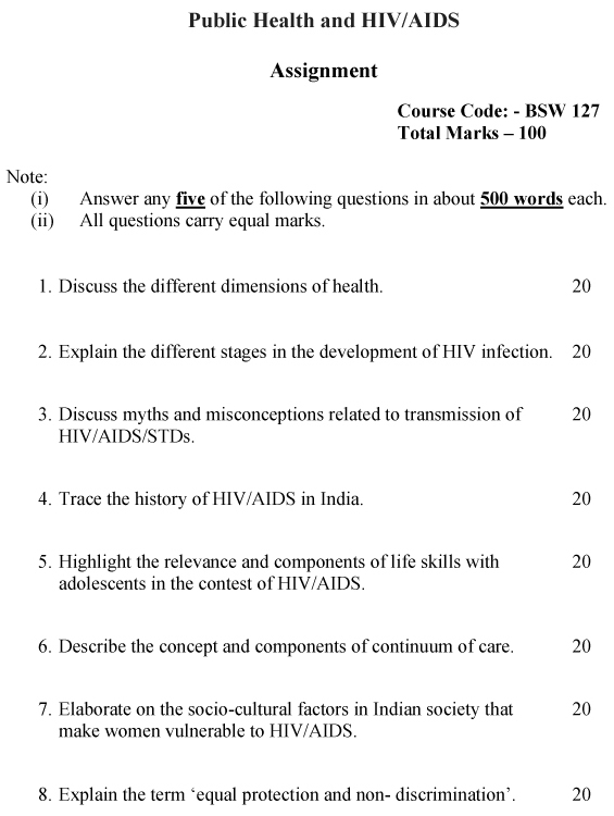 IGNOU BSW-127 - Public Health and HIV/AIDS Latest Solved Assignment-July 2023 - January 2024