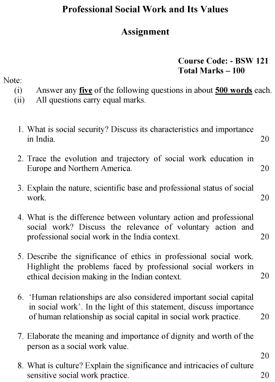 IGNOU BSW-121 - Professional Social Work and its Values Latest Solved Assignment-July 2023 - January 2024