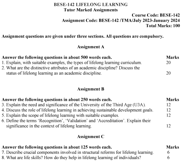 IGNOU BESE-142 - Life Long Learning Latest Solved Assignment-July 2023 - January 2024