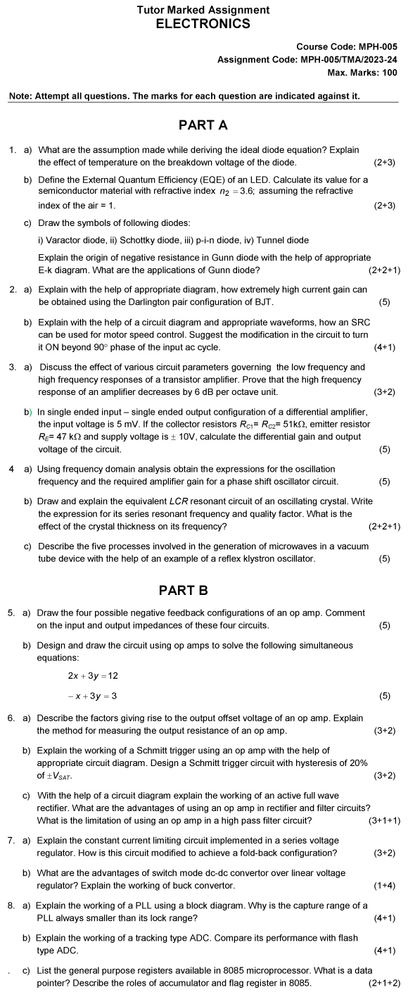 IGNOU MPH-05 - Electronics Latest Solved Assignment-July 2023 - June 2024