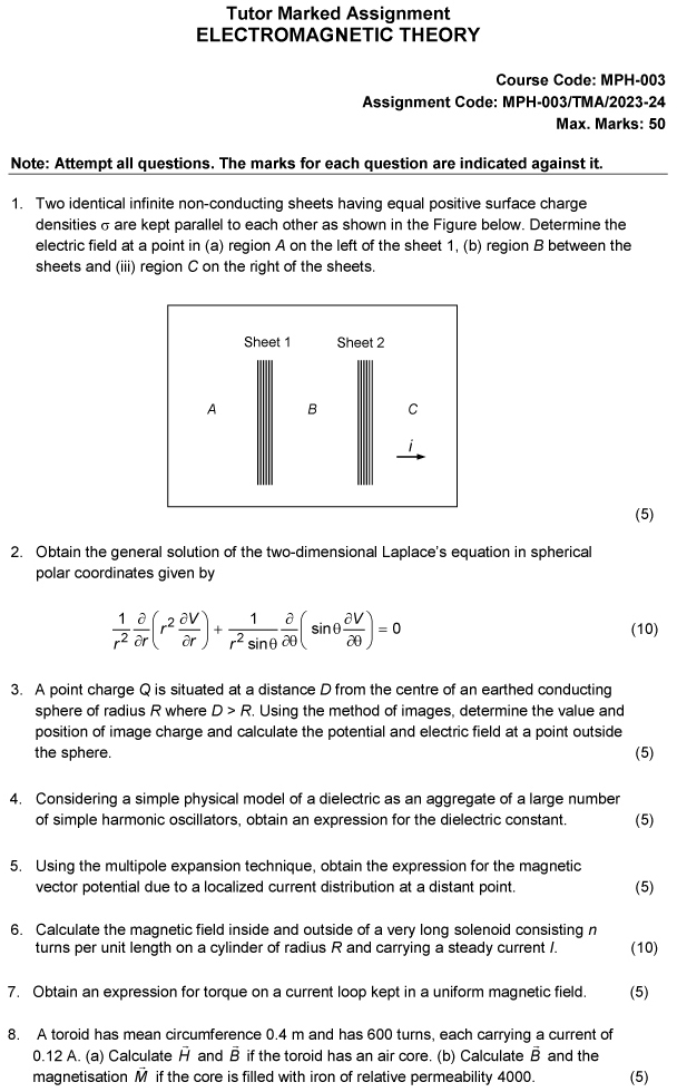 IGNOU MPH-03 - Electromagnetic Theory Latest Solved Assignment-July 2023 - June 2024