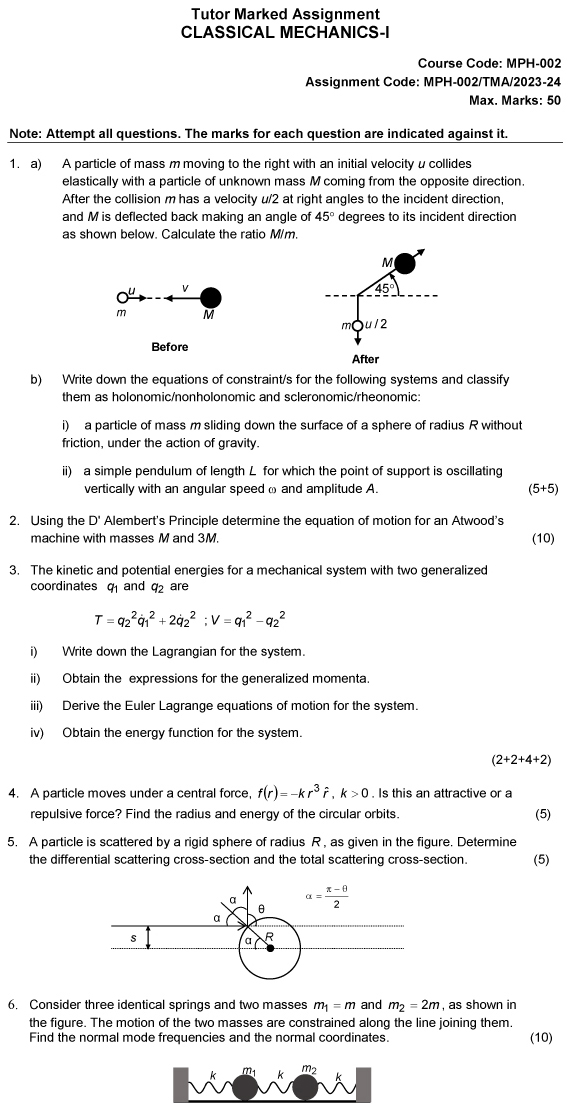 IGNOU MPH-02 - Classical Mechanics I Latest Solved Assignment-July 2023 - June 2024