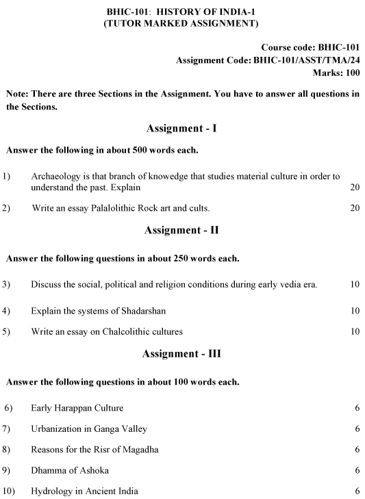 IGNOU BHIC-101  (BAFHI) - History of India –I Latest Solved Assignment-January 2024 - July 2024