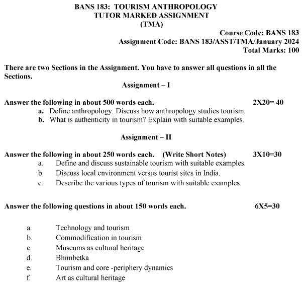 IGNOU BANS-183 (BAM/BSCM) - Tourism Anthropology Latest Solved Assignment-January 2024 - July 2024