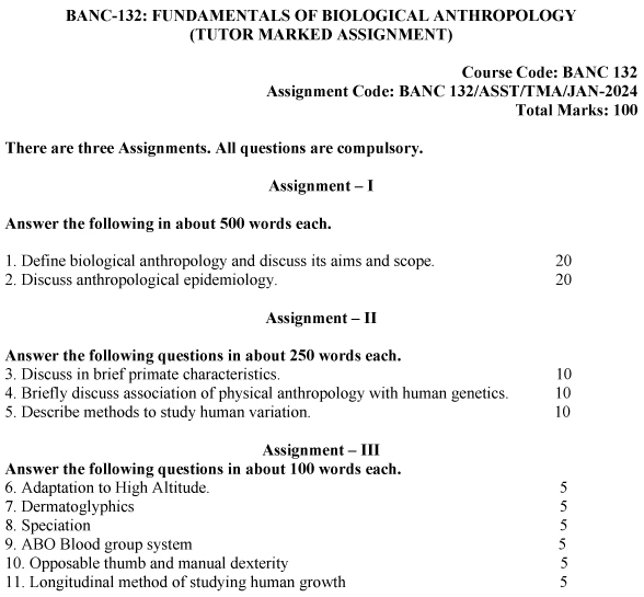 IGNOU BANC-132 (BAM) - Fundamentals of Biological Anthropology Latest Solved Assignment-January 2024 - July 2024