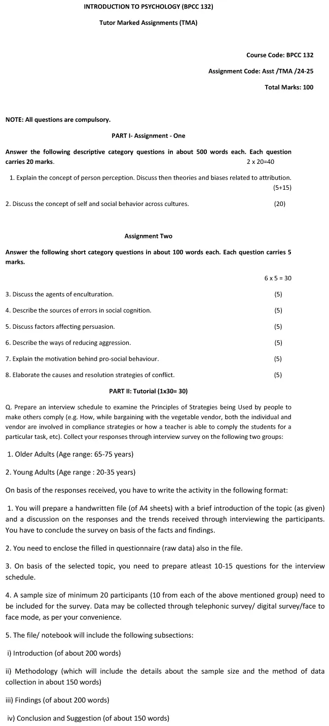 IGNOU BPCC-132 (BAM) - Introduction To Social Psychology Latest Solved Assignment-January 2024 - July 2024