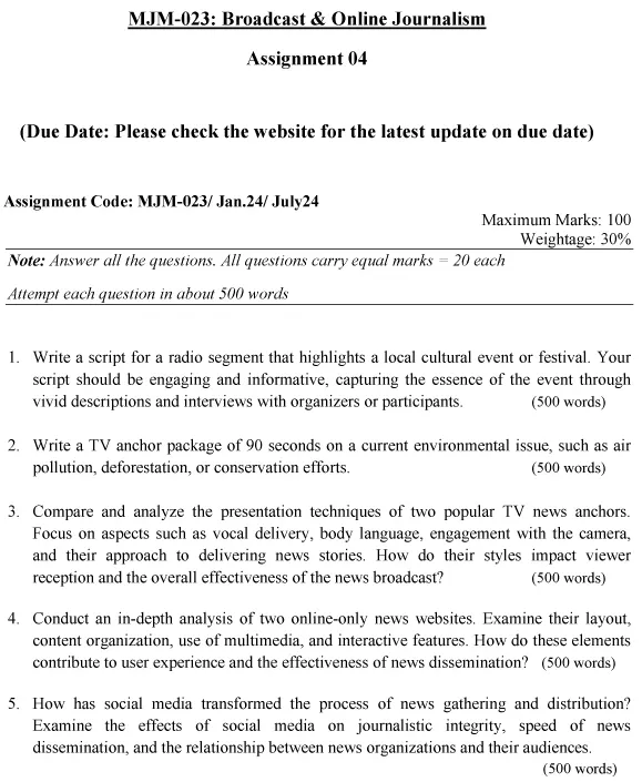 IGNOU MJM-23 - Broadcast and Online Journalism, Latest Solved Assignment-January 2024 - July 2024