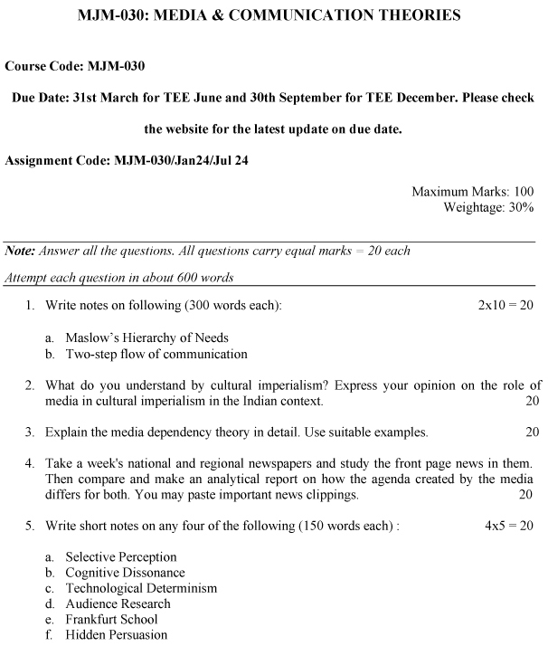 IGNOU MJM-30 - Communication and Media Studies Latest Solved Assignment-January 2024 - July 2024