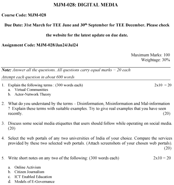 IGNOU MJM-28 - Digital Media Latest Solved Assignment-January 2024 - July 2024