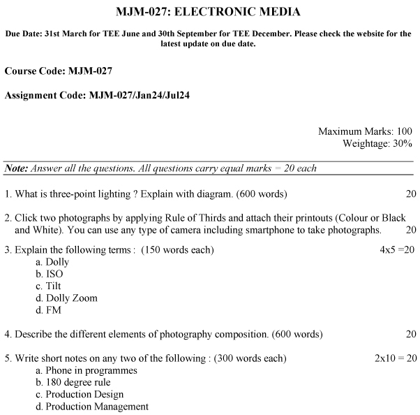 IGNOU MJM-27 - Electronic Media Latest Solve Assignment-January 2024 - July 2024