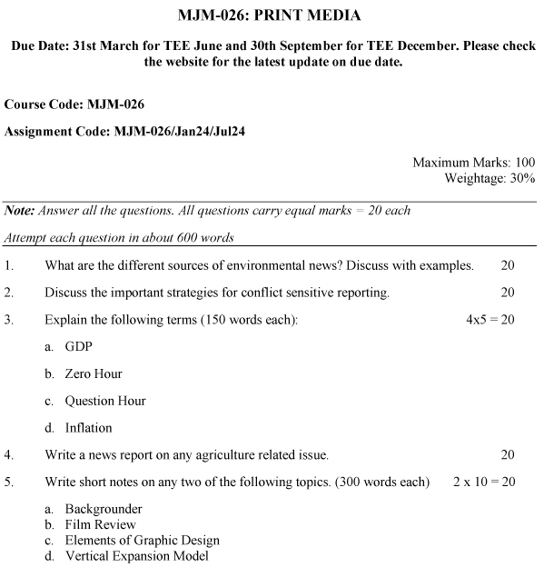 IGNOU MJM-26 - Print Media Latest Solved Assignment-January 2024 - July 2024