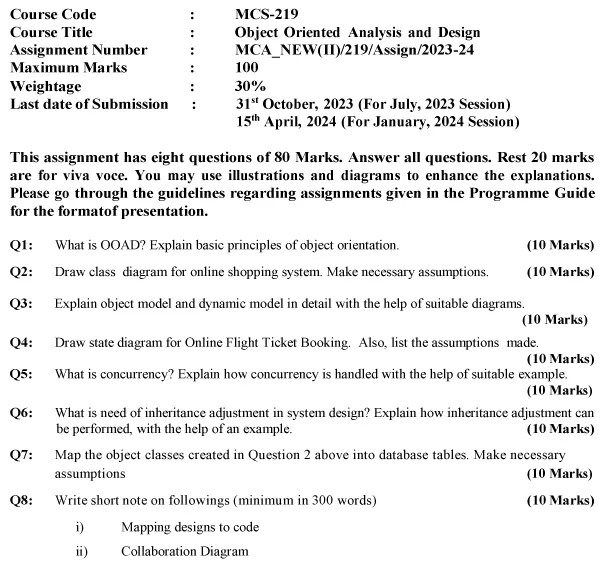 IGNOU MCS-219 - Object Oriented Analysis and Design Latest Solved Assignment -July 2023 - January 2024