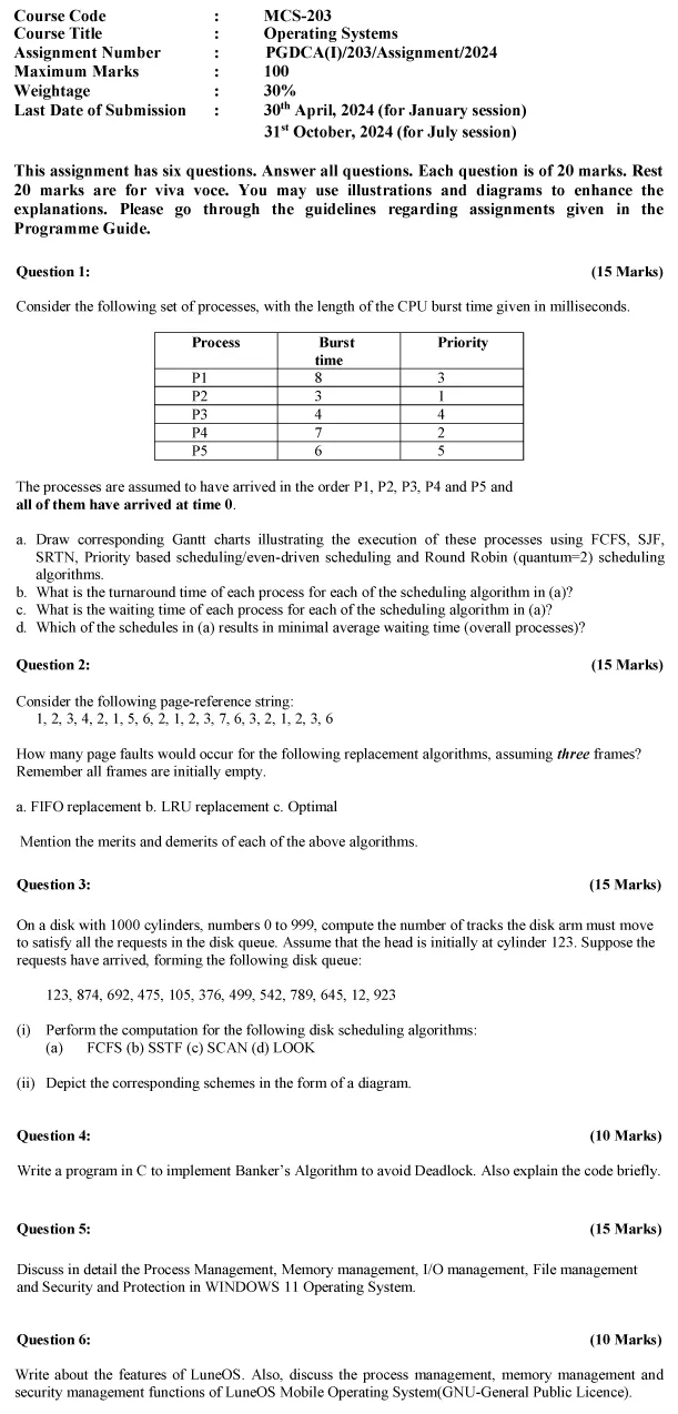 IGNOU MCS-203 - Operating Systems, Latest Solved Assignment-January 2024 - July 2024