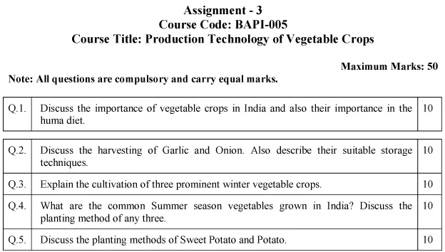 IGNOU BAPI-05 - Production Technology of Vegetable Crops Latest Solved Assignment-January 2024 - July 2024