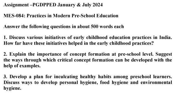 MES-84 - Practices in Modern Pre-School Education-January 2024 - July 2024