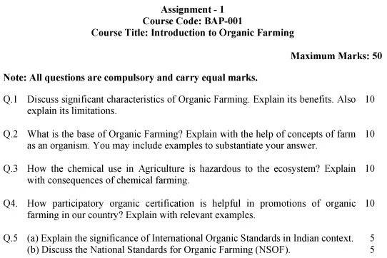 IGNOU BAP-01 - Introduction to Organic Farming Latest Solved Assignment-January 2024 - July 2024