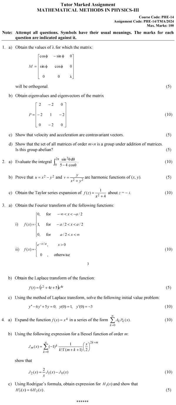 PHE-14 - Mathematical Methods in Physics-III-January 2024 - December 2024