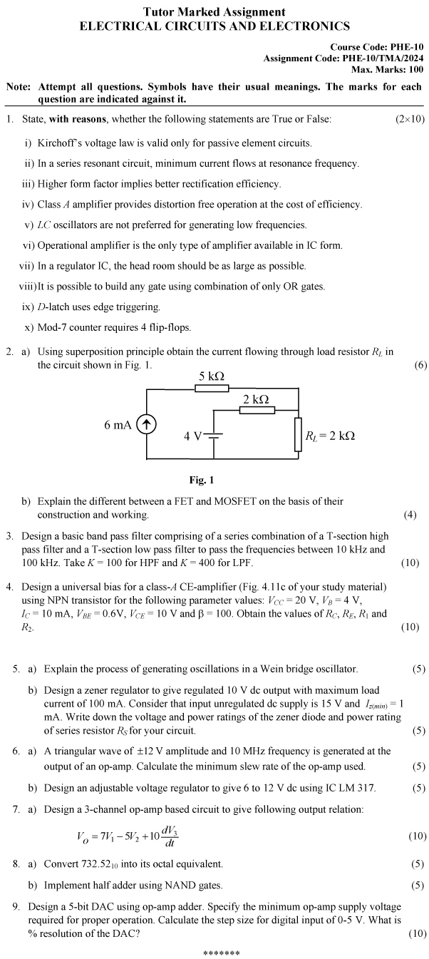 PHE-10 - Electrical Circuits and Electronics-January 2024 - December 2024