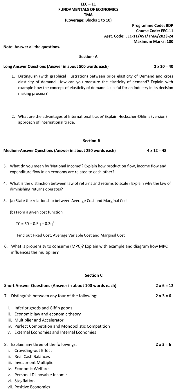 EEC-11 - Fundamentals of Economics-July 2023 - January 2024