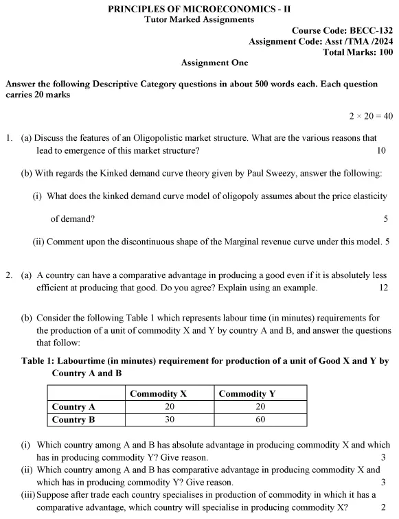 IGNOU BECC-132 (BAM) - Principles of Microeconomics-II Latest Solved Assignment-January 2024 - July 2024