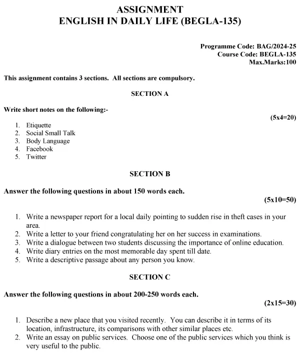 BEGLA-135 - English in Daily Life-July 2024 - January 2025