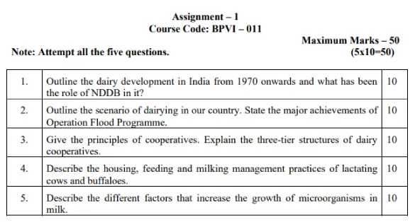 IGNOU BPVI-11 - Milk Production and Quality of Milk Latest Solved Assignment-January 2024 - July 2024