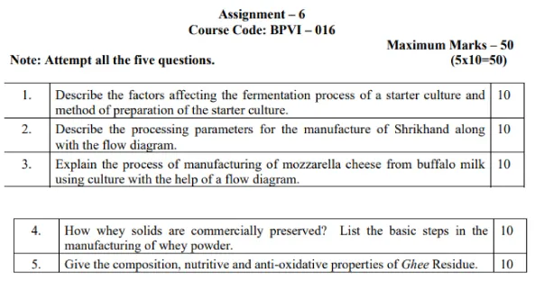 IGNOU BPVI-16 - Dairy Products - III Latest Solved Assignment-January 2024 - July 2024