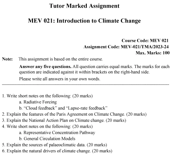 IGNOU MEV-21 - Introduction to Climate Change Latest Solved Assignment-July 2023 - January 2024