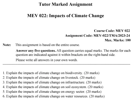 IGNOU MEV-22 - Impacts of Climate Change Latest Solved Assignment-July 2023 - January 2024