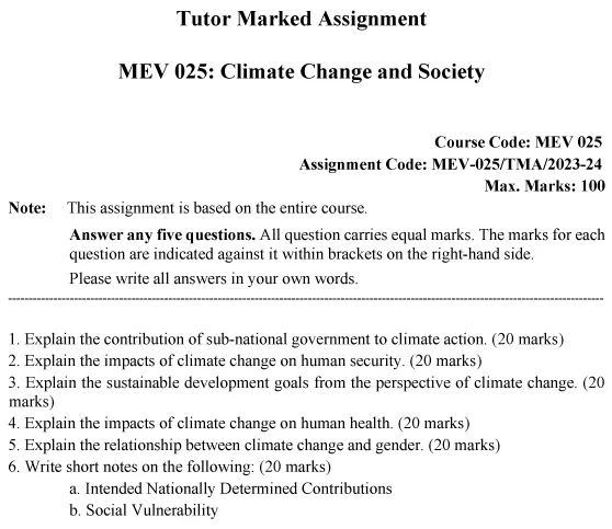 IGNOU MEV-25 - Climate Change and Society Latest Solved Assignment-July 2023 - January 2024